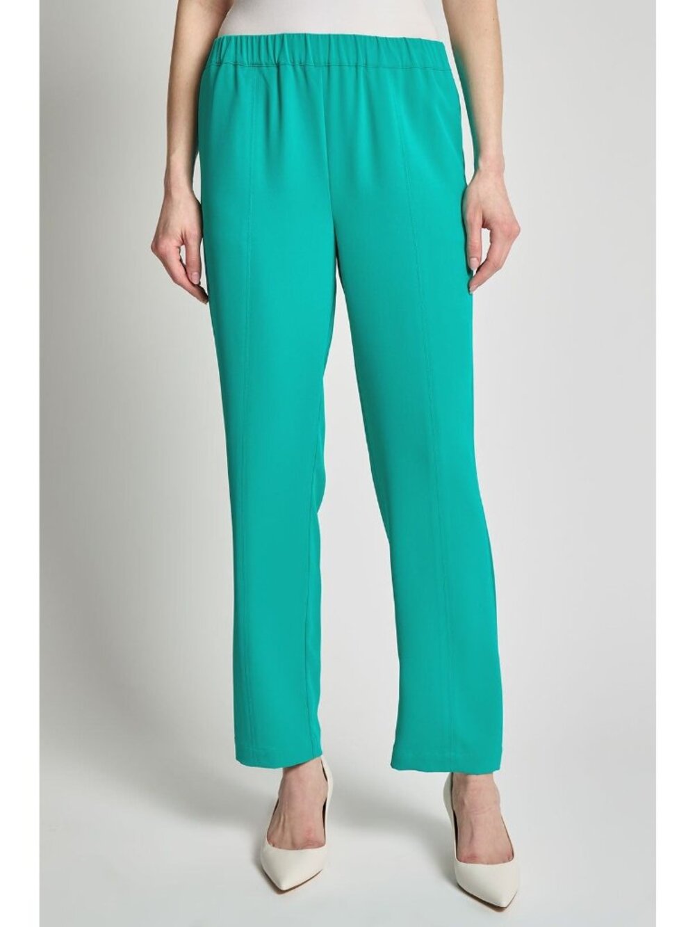 Ming Wang Turquoise Green Crepe De Chine Straight-Leg Pants XL